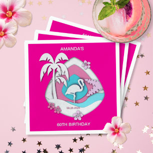 Hot Pink Tropical Flamingo 60th Birthday Party Napkins