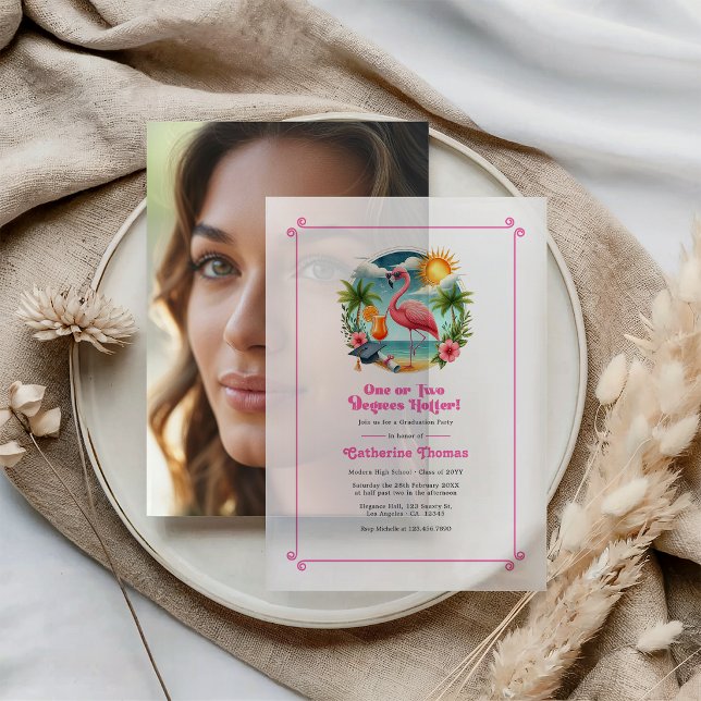 Hot-Pink Tropical Flamingo Graduation Party Vellum Invitations (Hot-Pink Tropical Flamingo Graduation Party Vellum Invitations)