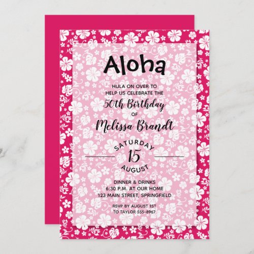 Hot Pink Tropical Floral Birthday Invitations