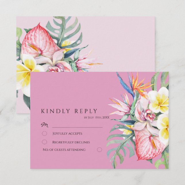Hot Pink Tropical Floral Botanical Wedding Enclosure Card (Front/Back)