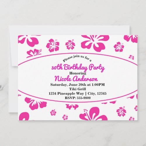 Hot Pink Tropical Hibiscus Floral Party Invitation