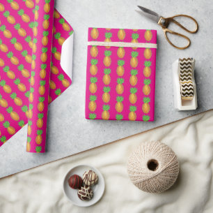 Hot Pink Tropical Island Pineapple Hawaii Hawaiian Wrapping Paper