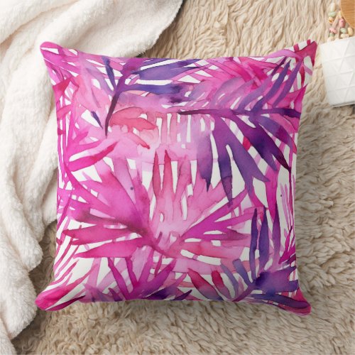 Hot Pink Tropical Jungle Palm Leaf Throw Pillow