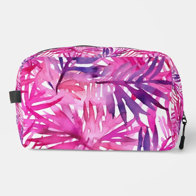 Hot Pink Tropical Palm Leaves Dopp Kit (Front)