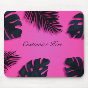 Hot Pink Tropical Palm Leaves Island Personalized Mouse Pad