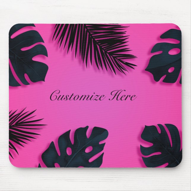 Hot Pink Tropical Palm Leaves Island Personalized Mouse Pad (Front)