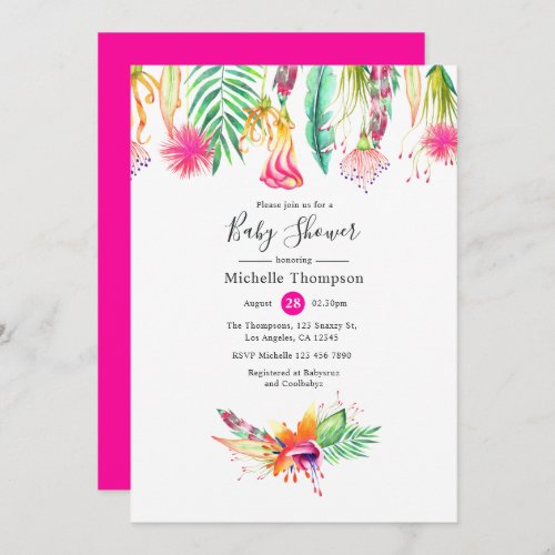 Hot_Pink Tropical Summer Baby Shower Invitation
