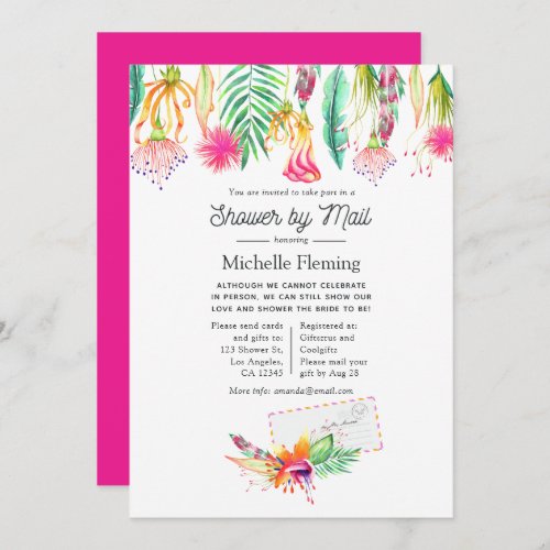 Hot_Pink Tropical Summer Bridal Shower by Mail Invitation