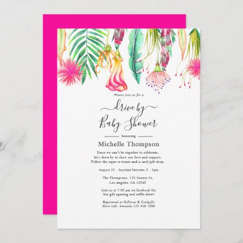 Hot_Pink Tropical Summer Drive By Shower Invitation
