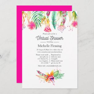 Hot-Pink Tropical Summer Virtual Baby Shower Invitation