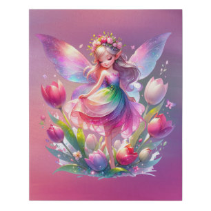 Hot Pink Tulip Fairy Princess Girls Faux Canvas Print