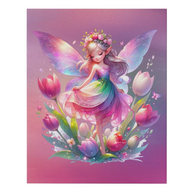 Hot Pink Tulip Fairy Princess Girls Faux Canvas Print (Front)