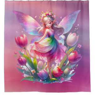 Hot Pink Tulip Fairy Princess Girls Shower Curtain