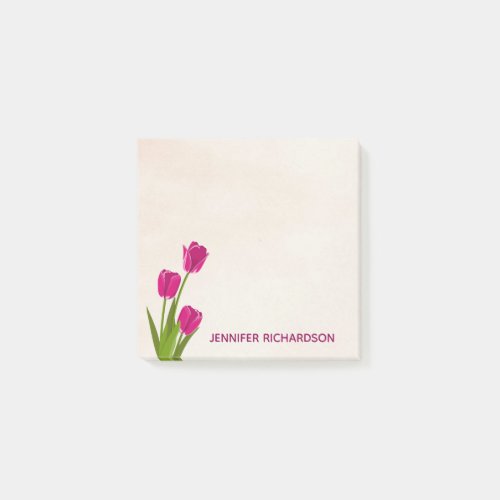 Hot Pink Tulips On Watercolor Personalized Post_it Notes