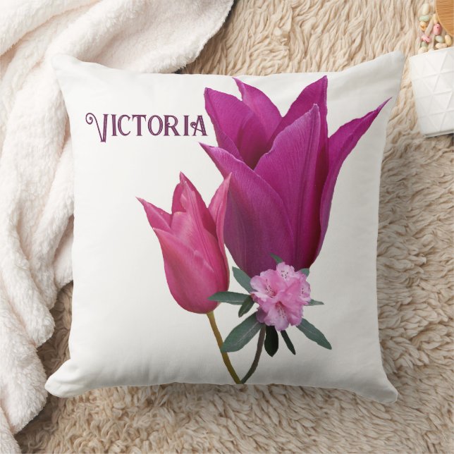 Hot pink tulips Victoria name customizable Pillow (Blanket)
