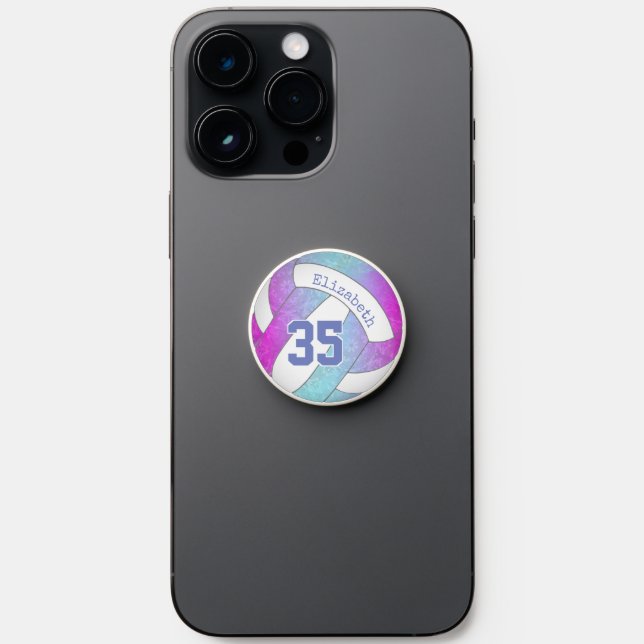 hot pink turquoise blue girls volleyball PopSocket (Front)