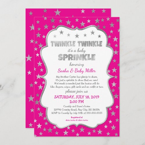 Hot Pink Twinkle Twinkle Baby Sprinkle invitations