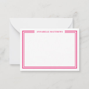 Hot Pink Two Border Minimalist Name Monogram Note Card