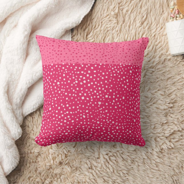 Hot Pink Two-Tone Painted Smudge Dots Pattern Throw Pillow (Blanket)