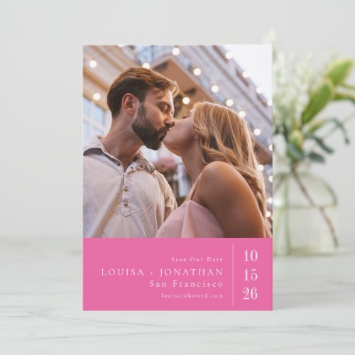 Hot Pink Typography Minimalist Two Photo Wedding Save The Date