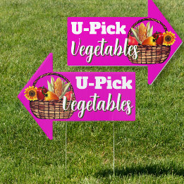 Hot Pink U-pick Vegetables Produce Arrow-shaped Sign