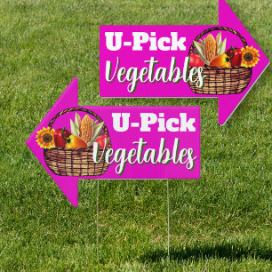 Hot Pink U-pick Vegetables Produce Arrow-shaped Sign