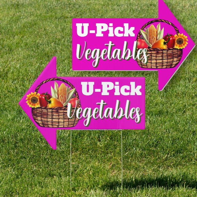 Hot Pink U-pick Vegetables Produce Arrow-shaped Sign (Creator Uploaded)