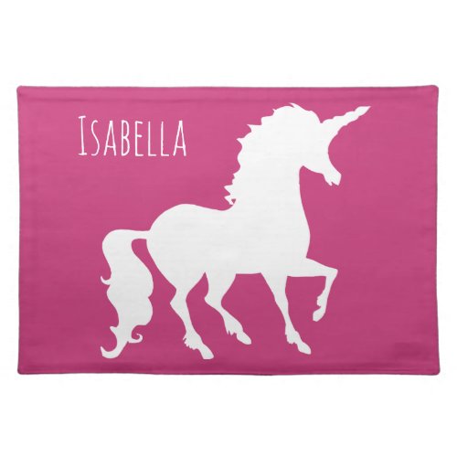 Hot Pink Unicorn Silhouette Girls Personalized Cloth Placemat