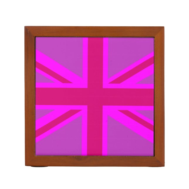 Hot Pink Union Jack British Flag Background Pencil/Pen Holder (Front)