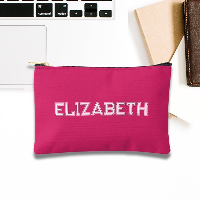 Hot Pink University font monogram  Accessory Pouch (Creator Uploaded)
