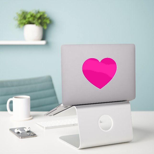 Hot Pink Valentines Heart Sticker (Laptop On Desk)