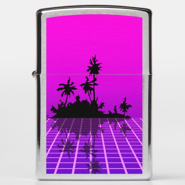 Hot Pink Vaporwave vibe tropical Zippo Lighter (Front)