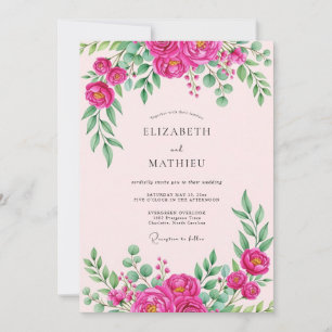 Hot Pink Vibrant Botanical Wedding Invitation