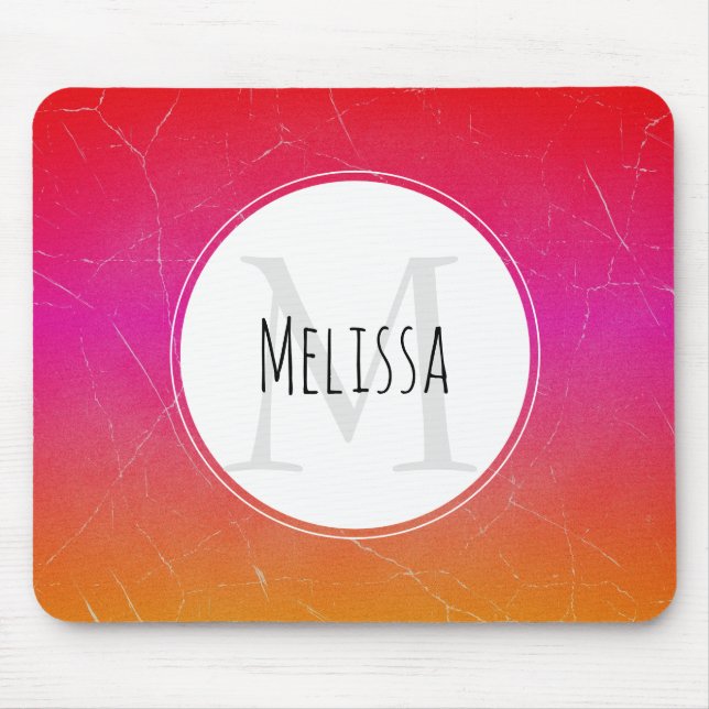 Hot Pink Vibrant Orange Gradient Abstract Monogram Mouse Pad (Front)
