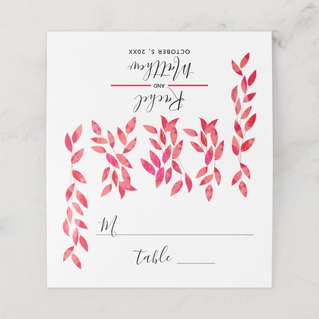 Hot Pink Vines and Foliage Wedding Place Card (Outside Unfolded)