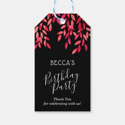 Hot Pink Vines on Black Birthday Party Thank You Gift Tags