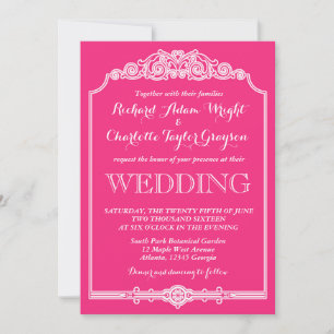 Hot Pink Vintage and Classic Wedding Invitation