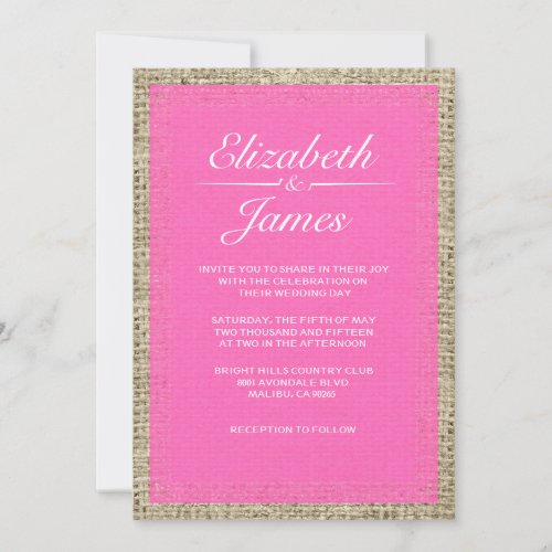 Hot Pink Vintage Burlap Wedding Invitations