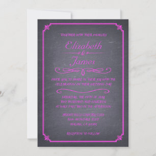 Hot Pink Vintage Chalkboard Wedding Invitations