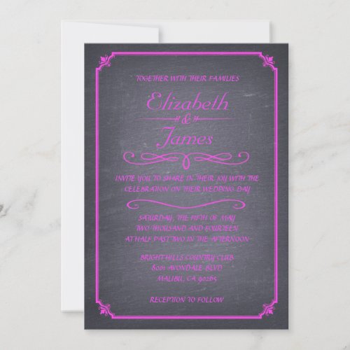 Hot Pink Vintage Chalkboard Wedding Invitations