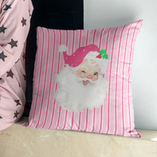 Hot Pink Vintage Santa Wink Christmas Throw Pillow