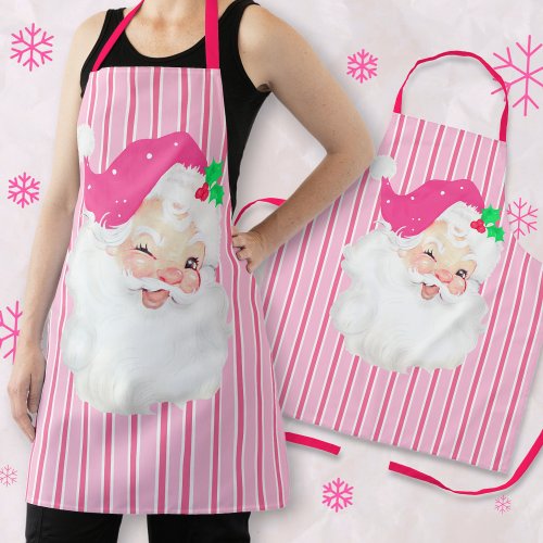 Hot Pink Vintage Santa Wink Retro Christmas Apron