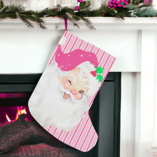 Hot Pink Vintage Santa Winking Christmas Stocking