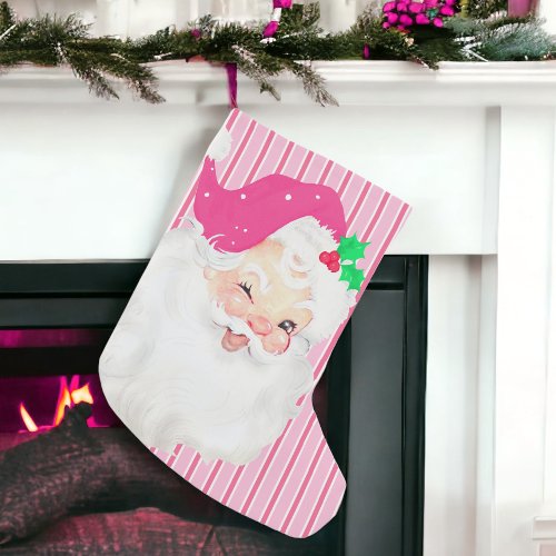 Hot Pink Vintage Santa Winking Christmas Stocking