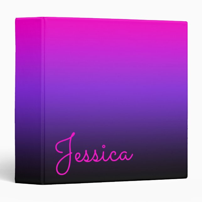 Hot Pink Violet and Black Ombre 3 Ring Binder (Front/Spine)