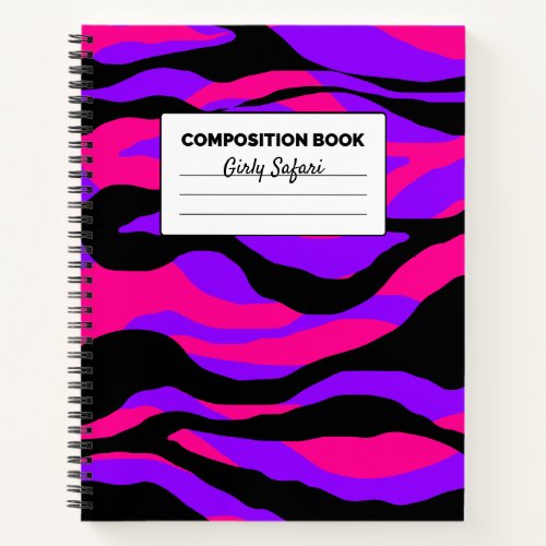 Hot Pink Violet Black Safari Stripes Composition Notebook