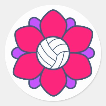 Hot Pink Volleyball Girl Classic Round Sticker by SportsGirlStore at Zazzle