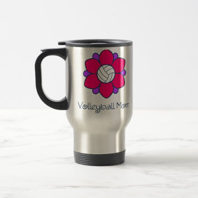 Hot Pink Volleyball Mom Travel Mug (Left)