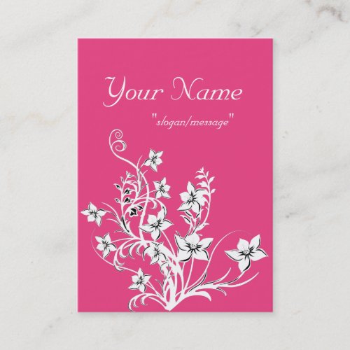 Hot Pink w/White &amp; Black Floral Design Large Cards Business Card Templates