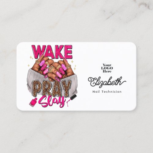 Hot_Pink Wake Pray Slay Nail Salon Business Card